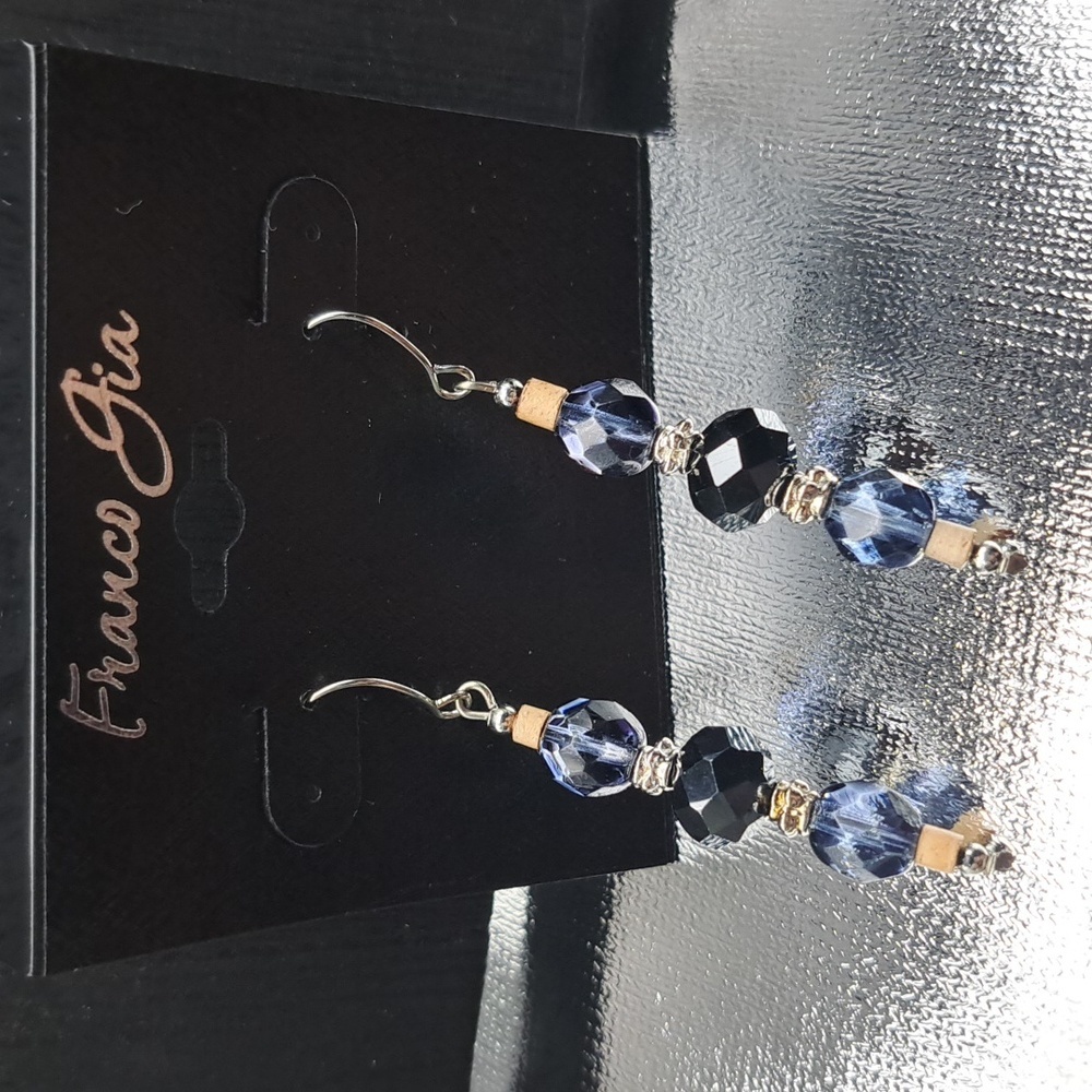 Franco Gia Silver Tone and Blue Beaded Earrings - Picture 1 of 6